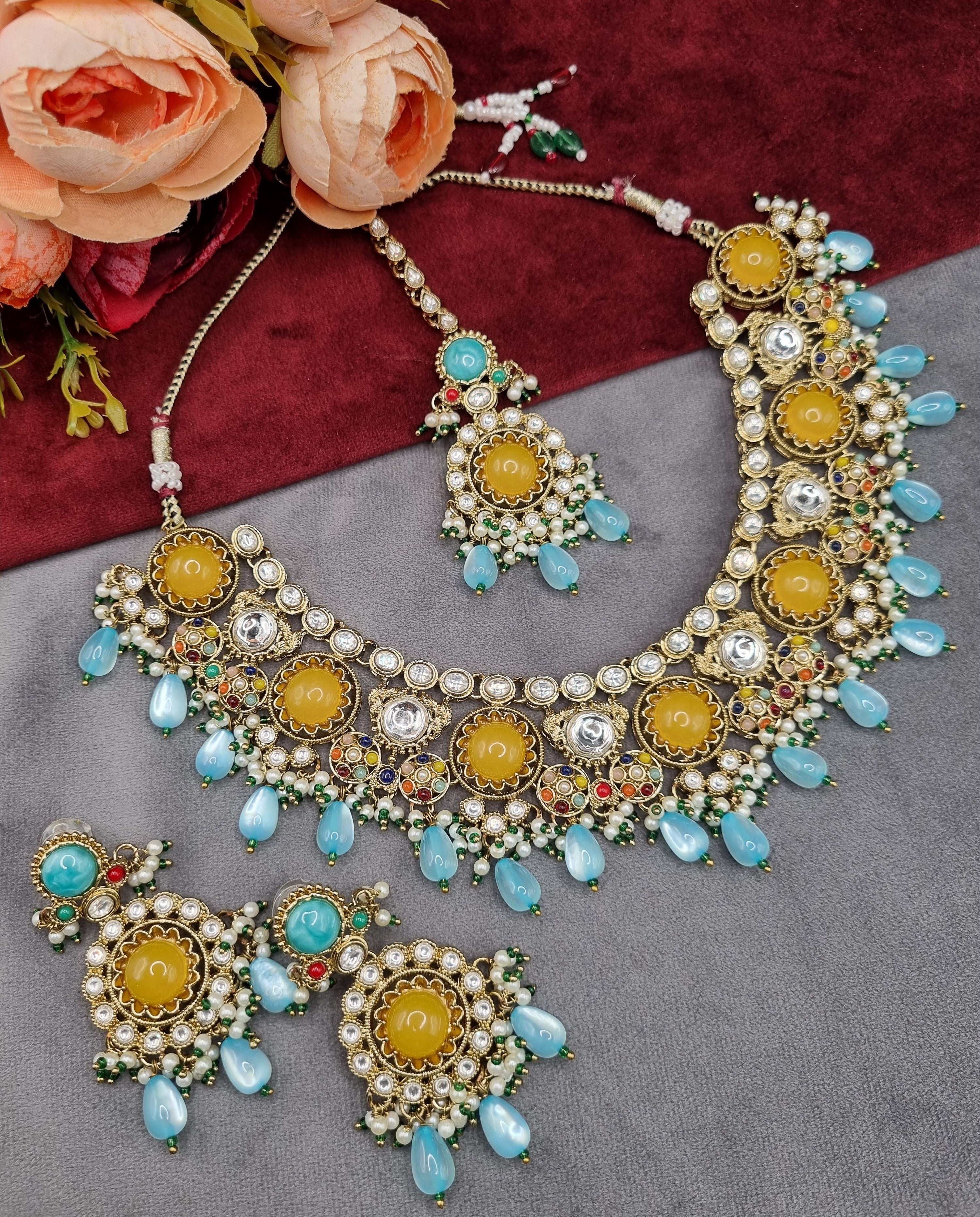 Traditional Gold-Tone Kundan Choker Set with Pearl Accents